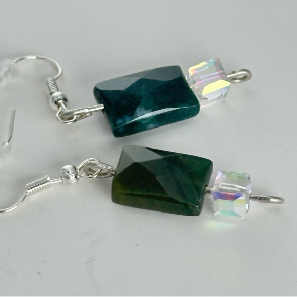 Crystal Glass Bead Earrings and Chalcedony Silver tone Handmade Earrings 3476 P - Picture 3 of 9